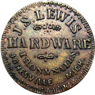 Jonesville Michigan Civil War Token J S Lewis R7 Rare Merchant Very Scarce Town