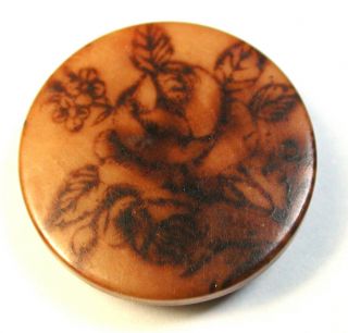 Antique Vegetable Ivory Button With Lovely Rose Flower Blossom Design - 7/8 "