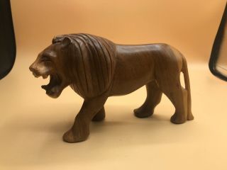 Vintage Unique Hand - Carved Wooden Lion - Wood Details
