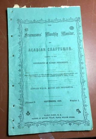 Very Rare 1858 Acadian St John Brunswick Canada Freemason Masonic Text