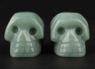 2 Natural Dongling Jade Hand Carving Skull Statue Exorcism Old Christmas Gift