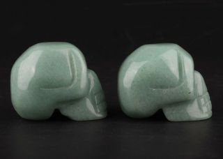 2 NATURAL DONGLING JADE HAND CARVING SKULL STATUE EXORCISM OLD CHRISTMAS GIFT 2