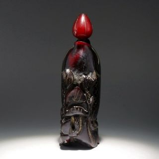 Collectable China Antique Hand Carve Fish & Lotus Delicate Ox Horn Snuff Bottle 3