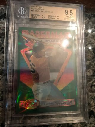 1993 93 Topps Finest Refractor 92 Mark Mcgwire A’s Bgs 9.  5 Pop 3 Very Rare