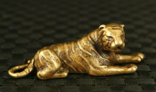 Rare Old Brass Hand Cast Tiger Statue Table Home Tea Tray Decoration Gift