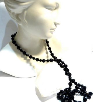 Antique Victorian French Jet Faceted Knotted Black French Jet Bead Necklace A/f,