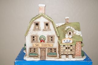 Ski & Toy Shoppe Christmas Vintage Village Rare Hand Painted Porcelain