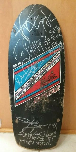 Santa Cruz Duane Peters Pig Skateboard 30x11 Signed 2x Mod Punk Rare Htf