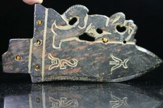 Collectable Rare Auspicious Jade Carved Dragon & Ancient Text Exquisite Statue