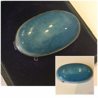 Vintage Antique Arts & Crafts Silver Mounted Blue Ceramic Brooch Dress Pin