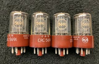 NOS Quad RCA JAN CRC 5691 Rare Red Base Audio Tubes USA 3