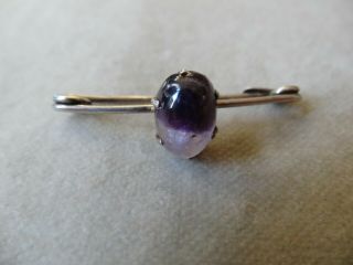 Antique Vintage Jewellery Sterling Silver Amethyst Cabachon Brooch Pin