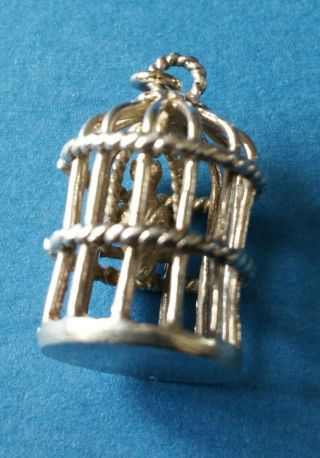 Rare Vintage Mid Century Large Sterling Silver Bird in Cage Charm / Pendant 2