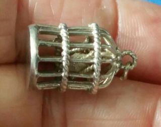 Rare Vintage Mid Century Large Sterling Silver Bird in Cage Charm / Pendant 3