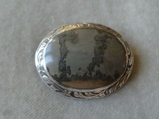 Antique Jewellery Art Nouveau Style Sterling Silver Agate Brooch