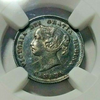 1885 Canada Silver 5 Cent Coin Sm5/lg5 Ngc Au - 55 Rare