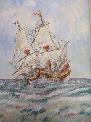 Really Old Needle Work Embroidery Galleon Sail Ship