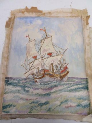 really old needle work embroidery GALLEON SAIL SHIP 2