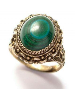 Antique Chinese Silver And Malachite Ring