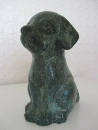 Small Solid Patinated Bronze Figure Of A Sitting Dog - Puppy Possibly A Labrador