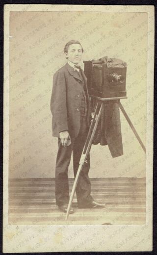 Cdv Photo 1860s Photographer,  Man With Camera,  H.  Harell,  Rare (4990)