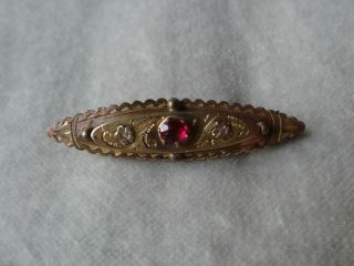 Victorian Antique Jewellery Ruby Crystal Engraved Brooch