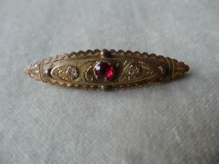 Victorian Antique Jewellery Ruby Crystal Engraved Brooch 2