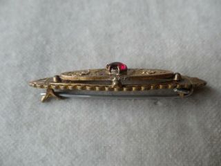 Victorian Antique Jewellery Ruby Crystal Engraved Brooch 3
