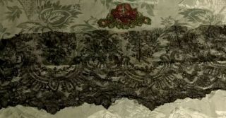 Piece Of Antique Chantilly Lace And Beaded Appliqué.