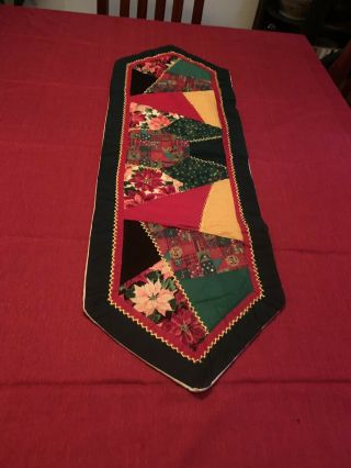 Christmas Patchwork Crazy Quilt Table Runner 43” X 14”