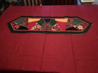 Christmas Patchwork Crazy Quilt Table Runner 43” X 14” 2