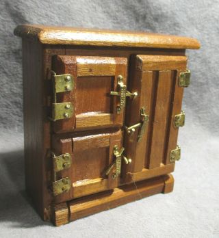 Vintage Dollhouse Miniature - Wooden Ice Box W/brass Hardware