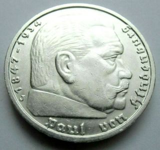 (944) Antique Wwii German 3rd Reich 1935 J 5 Reichsmark Silver Coin