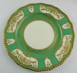 Antique 1920s Royal Doulton Cabinet / Dinner Plate - Green W/ Raised Gold