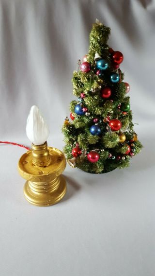 Antique Tabletop Christmas Tree,  Glass Balls And Glass Candles,  Plaster Base
