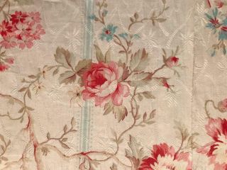 2 Fragments Late 19th Century French Fine Cotton,  Roses Florals 376