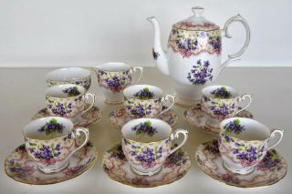 Vintage Rare Queen Anne Sweet Violets 15pce Coffee Set English Fine China