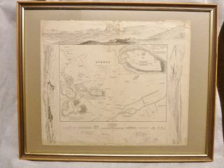 Antique Large Framed Engraving Map Of Athens Greece 1834 Baldwin,  Craddock Old