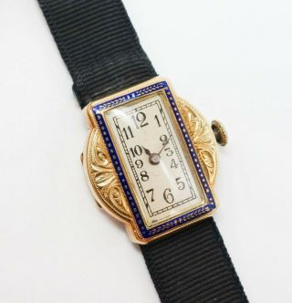 Rare Vintage Early 20c Blancpain Swiss 14k Gold Enamel Art Deco Ladies Watch