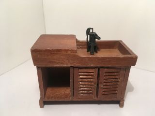 Vintage Dollhouse Miniatures Wooden Dry Sink W/ Water Pump 34