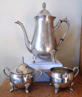 Vintage Sheffield Silver Plated Queen Anne Style Tea Pot Set Milk Jug Sugar Bowl