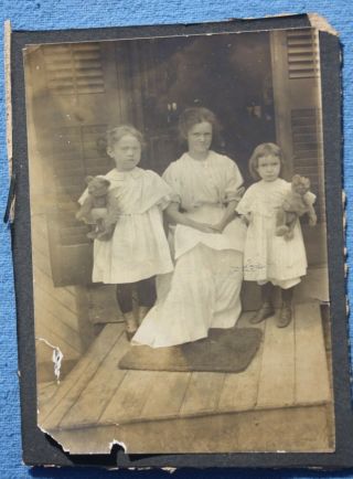 Great Circa 1900 Sisters with Antique Steiff Teddy Bears Cabinet Photo 2