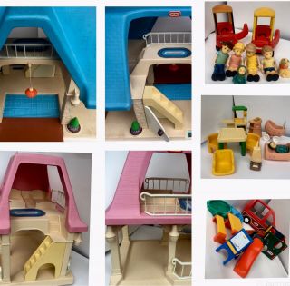 Vintage Little Tikes Dollhouse Blue Roof /grandma’s House/rare Furniture/acces