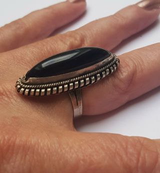 Vintage Or Antique Silver And Onyx Ring Stunning Size N
