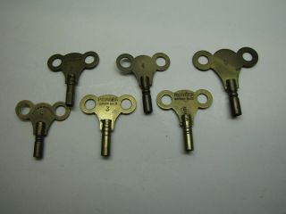 6 X Old Brass Butterfly Clock Winding Keys
