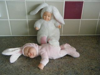 Two Vintage Collectable Anne Geddes Bunny Rabbit Baby Dolls