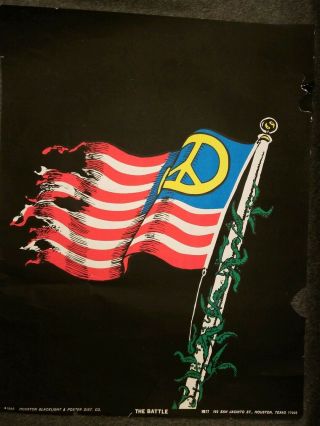 The Battle Peace American Flag Vintage Blacklight Poster 1969 Houston