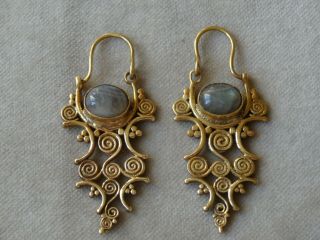 Antique Vintage Jewellery Art Nouveau Style Moonstone Gilt Earrings