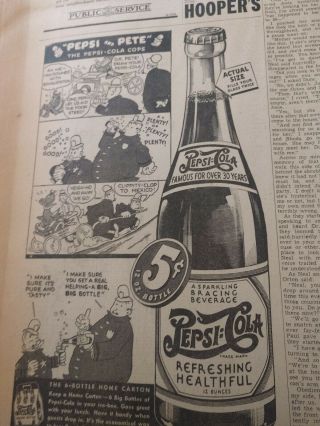 Rare 1939 Pepsi Cola 5 Cent Ad.  Would Look Framed.  Pepsi And Pete