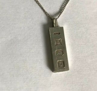 Vintage Solid Sterling Silver 925 Ingot Pendant On Silver Chain 2